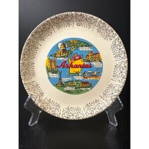 Vintage Arkansas Souvenir Plate 7.25" State Capitol & Landmarks